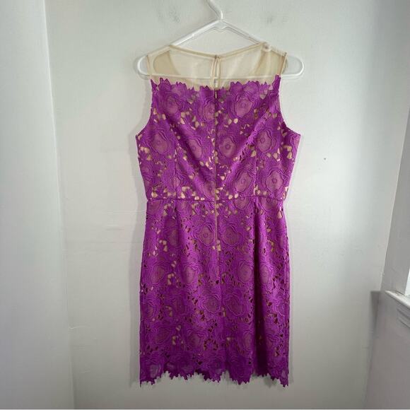 Gianni Bini Lilac Fuchsia Lace Mesh Overlay Sleeveless Sheath Dress 6 - Picture 6 of 9